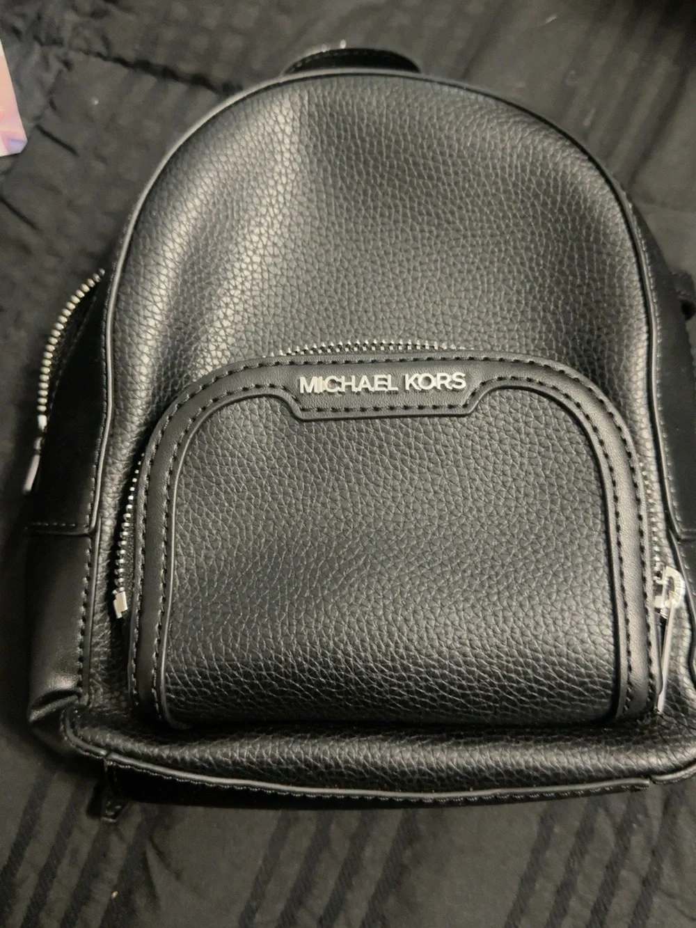 Michael Kors Black Pebbled Mini Backpack with Silver Hardware